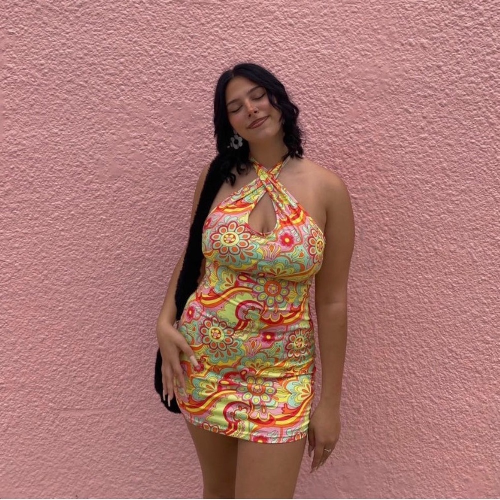 Floral Halter Mini Dress - Multicolor